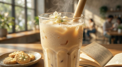 Ly trà Oolong hương nhài pha sẵn trang trí hoa nhài tươi